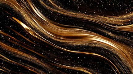 Aufkleber - Dynamic golden waves of sparkling light abstract art digital rendering dark background