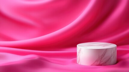 Poster - Stylish marble display on pink fabric product photography studio setting close-up elegance