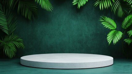 Poster - Creative display platform surrounded by lush greenery in a studio setting