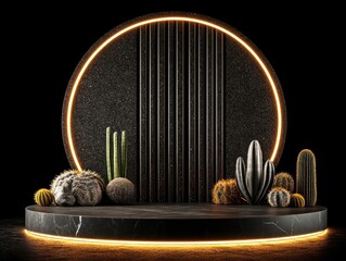 Aufkleber - Cactus arrangement in modern space interior design showcase minimalist aesthetic studio