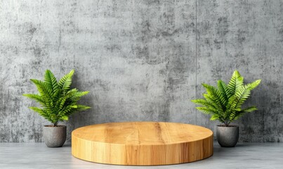 Leinwandbilder - Nature-inspired minimalist display with ferns and wood indoor space modern aesthetic