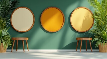 Aufkleber - Modern interior design with circular art home decor minimalist style cozy atmosphere