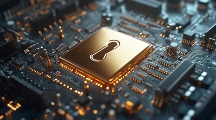 Poster - A computer chip with a gold key on it