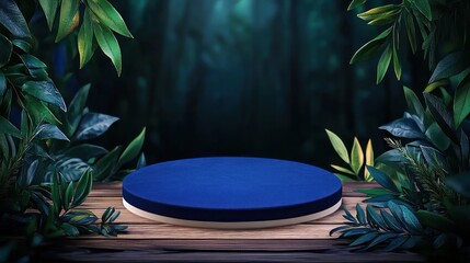 Poster - Showcasing a blue platform surrounded by lush greenery in a serene forest environment