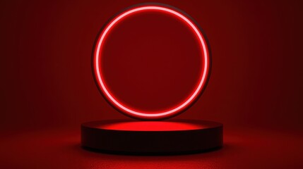 Poster - Dynamic red circular light display modern studio digital art minimalist close-up view innovation