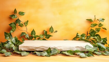 Poster - Creative display setup with greenery studio product photography warm atmosphere front view