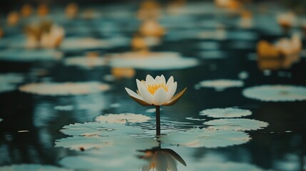 Wall Mural - Serene Lotus Flower on Calm Pond Surface