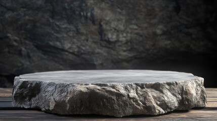 Poster - A large rock sits on a wooden surface