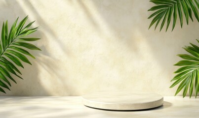 Aufkleber - Minimalist display setup indoor space product photography natural elements elevated view modern aesthetic