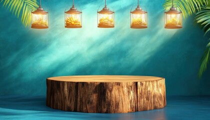 Poster - Creative display of hanging lanterns and natural elements studio setting digital art