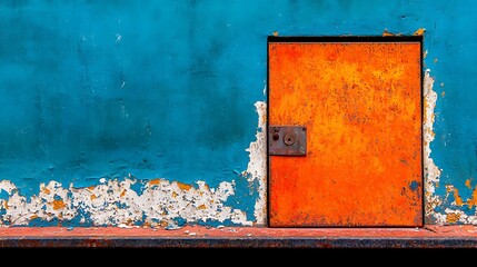 Poster - Abstract depiction of a textured wall featuring a detailed door, showcasing unique paint and wear, evoking a sense of mystery and depth in urban environments.