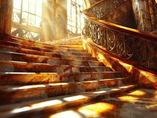 Aufkleber - Elegant spiral stairs bathed in sunlight luxurious mansion architecture indoor aesthetic appeal
