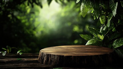 Fototapete - Natural greenery scene with wooden platform forest setting photographic artwork serenity
