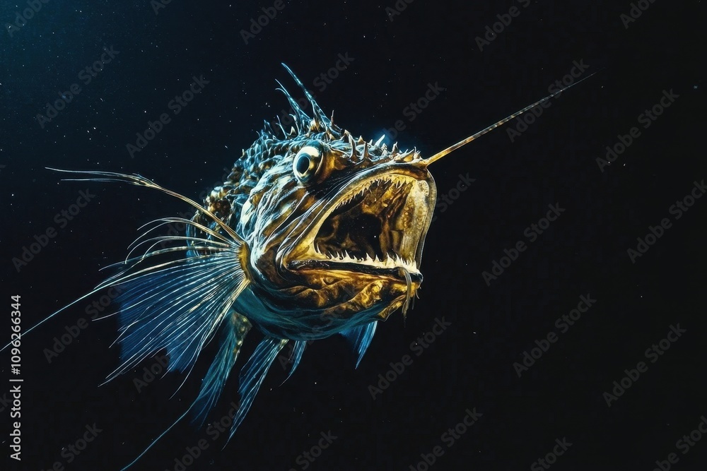 Humpback Anglerfish in Deep Water A rare anglerfish in pitch-black ...