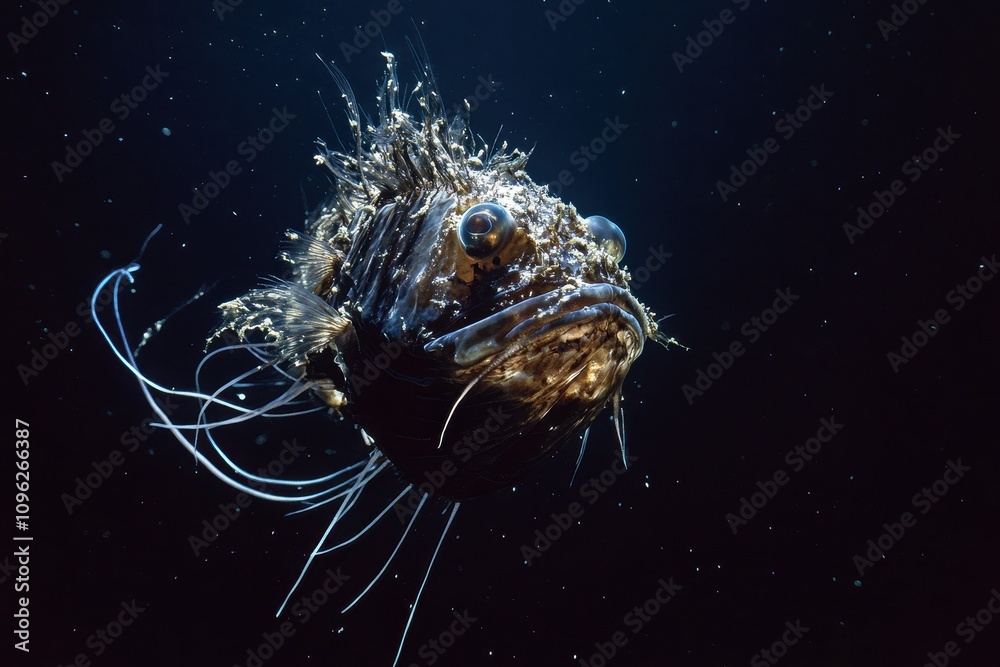 Humpback Anglerfish in Deep Water A rare anglerfish in pitch-black ...
