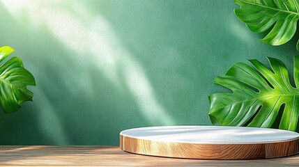 Poster - Stylish plate display with tropical leaves home decor modern aesthetic indoor setting