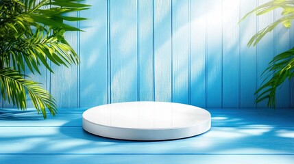 Leinwandbilder - Showcase of minimalist display platform tropical setting product photography bright atmosphere