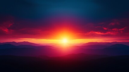 Wall Mural - Majestic Sunset Over Mountain Range with Vibrant Colors and Dramatic Sky, Capturing the Essence of Nature's Beauty and Serenity at Dusk
