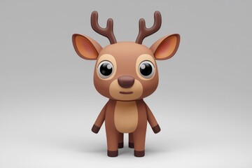 Poster - Adorable 3D cartoon deer  big eyes  cute  standing  brown  simple background