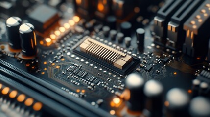 Poster - A close up of a computer chip with a yellow glow