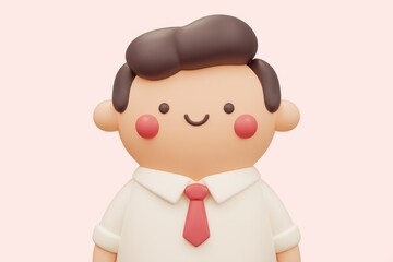 Poster - A happy cartoon man in a white shirt and red tie  3D rendered