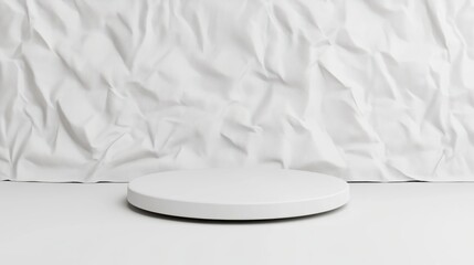 Poster - Minimalist white platform on crumpled wall studio setting product showcase modern art