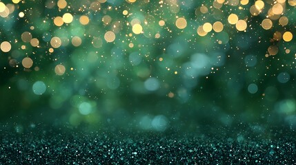 Poster - Elegant and Enchanting Bokeh Background with Soft Green Hues, Sparkling Glimmers, and Warm Golden Lights for Creative and Artistic Projects