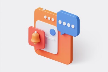 Fototapete - 3D render of phone notification icons  bell  message bubble  indicating new messages or alerts