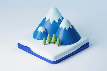 Poster - 3D rendering of snow covered mountain with pine trees.