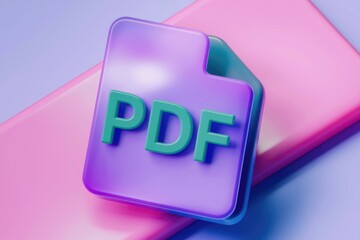 Leinwandbilder - 3D render of a PDF file icon on pastel pink and purple background