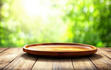 Aufkleber - Nature-inspired wooden tray on a rustic table bright garden background peaceful vibe