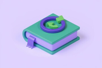 Fototapete - 3D render of a book with a circular arrow symbol indicating continuous learning or updates
