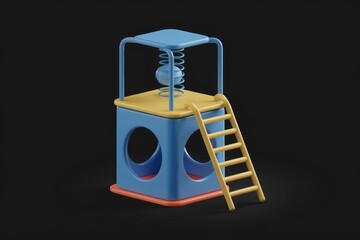 Aufkleber - A 3D render of a colorful children's playground structure with a ladder and spring toy