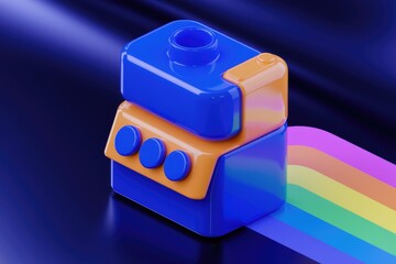 Poster - A vibrant 3D render of a stylized blender on a rainbow path