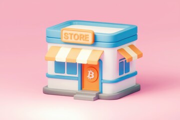 Poster - A cute 3D rendering of a Bitcoin store  showcasing crypto acceptance