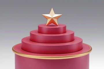 Aufkleber - A gold star sits atop a tiered  red cylindrical platform against a gray backdrop