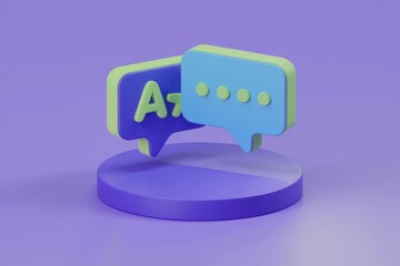 Leinwandbilder - 3D render of two speech bubbles  one with 'A+' and the other with ellipses  on a purple platform