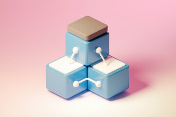 Fototapete - Pastel blue interconnected cubes in modern minimalist design.