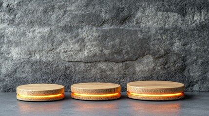 Poster - Modern wooden display stands minimalist studio product photography contemporary close-up design inspiration
