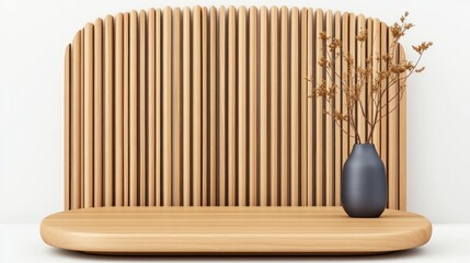 Aufkleber - Modern wooden bench with vase and dried flowers minimalist design indoor space contemporary aesthetics