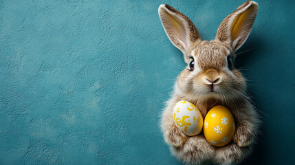 Wall Mural - Easter-themed bunny with eggs close-up