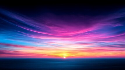 Wall Mural - Stunning Sunset Over the Ocean with Vibrant Colors of Pink, Purple, and Blue in the Sky and a Calm Horizon Creating a Tranquil Atmosphere for Relaxation and Reflection