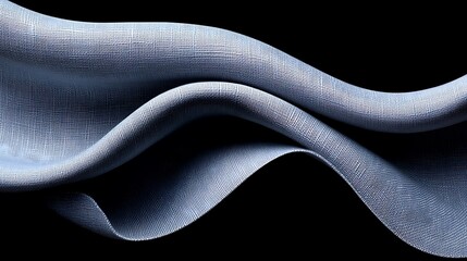 Poster - Soft Blue Fabric Waves on a Black Background, Capturing the Elegance and Textural Beauty of Smooth Drapery in a Minimalist Style