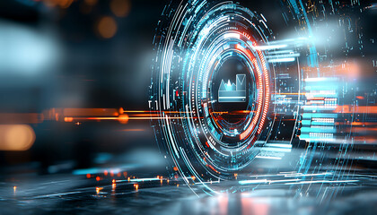 Poster - Dynamic digital interface action virtual space visual content futuristic environment close-up view conceptual technology register application profile