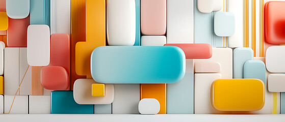 Poster - Dynamic register of application profiles amidst colorful 3d shapes modern art installation indoor space bright environment