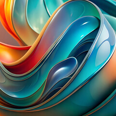 Poster - abstract background with wave - Teal, Orange, and Red Fluid Forms