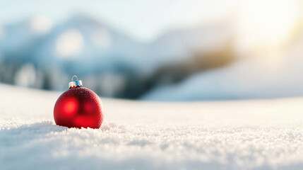Wall Mural - stunning christmas ornament glistens on snow in the breathtaking winter mountains, illuminated by th