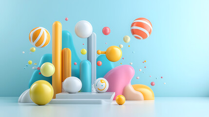 Poster - Creative application of colorful 3d shapes and forms digital space graphic design modern environment playful concept for engagement