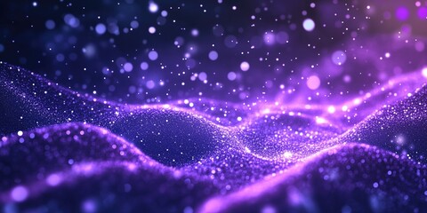 Fototapete - Digital purple particles wave and light abstract shimmering background