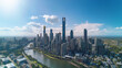 © song - Modern City Skyline with CBD Office Buildings - Drone View and Clear Blue Sky